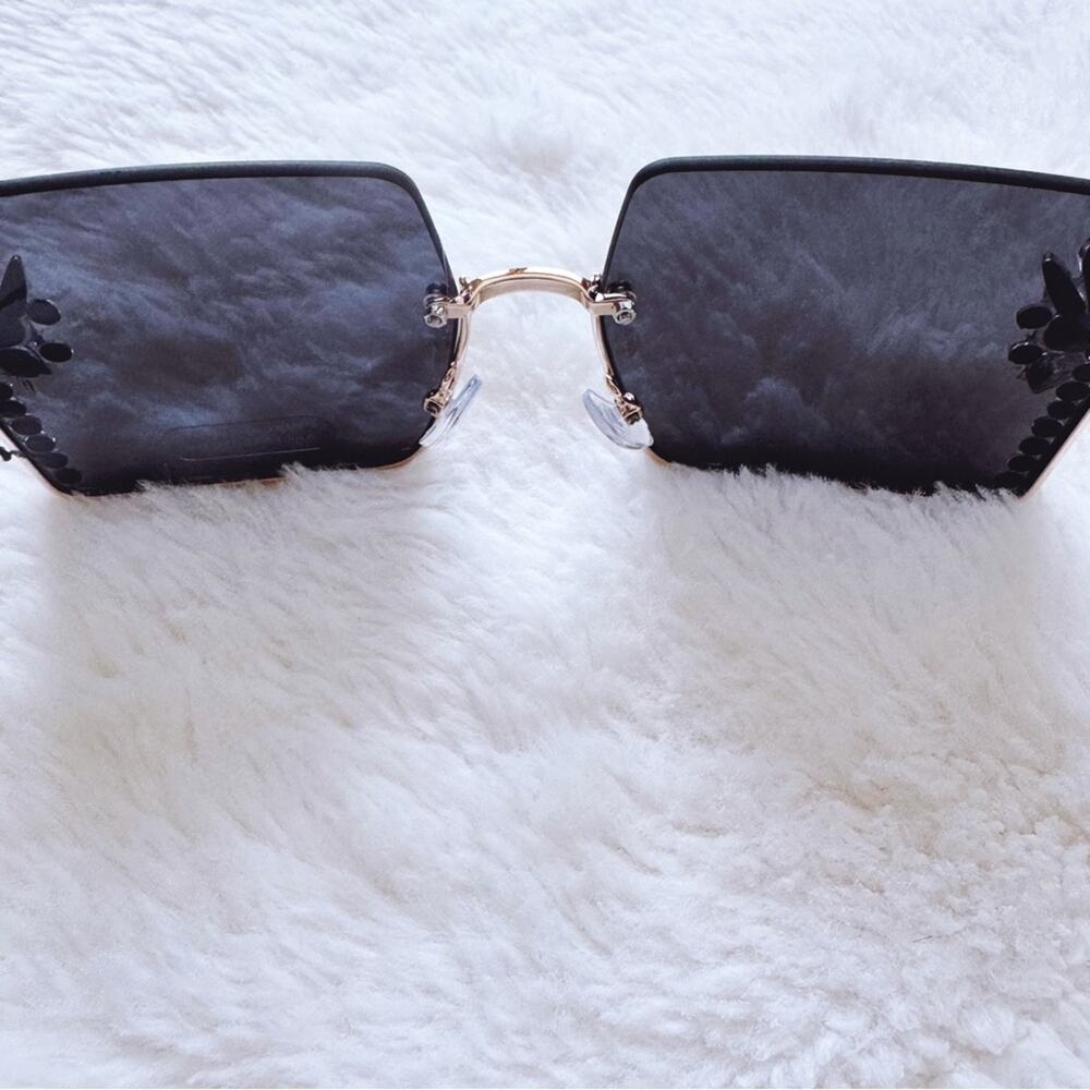 Nora Black w/ Gold Rims Square Sunglasses - Picture 10 of 13